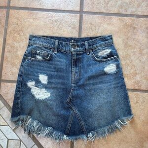 7 For All Mankind Distressed Denim A-Line Skirt